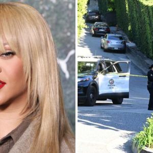 Rihanna and police outside her home